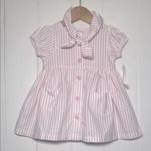 LAURA ASHLEY NWT 100% Cotton Pink Striped Button Down Dress w/ Matching Headband